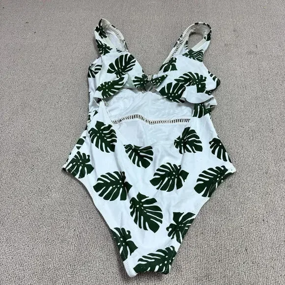 Cupshe One Piece Swimsuit White Green Floral Women’s Size Large NWT - Picture 9 of 11